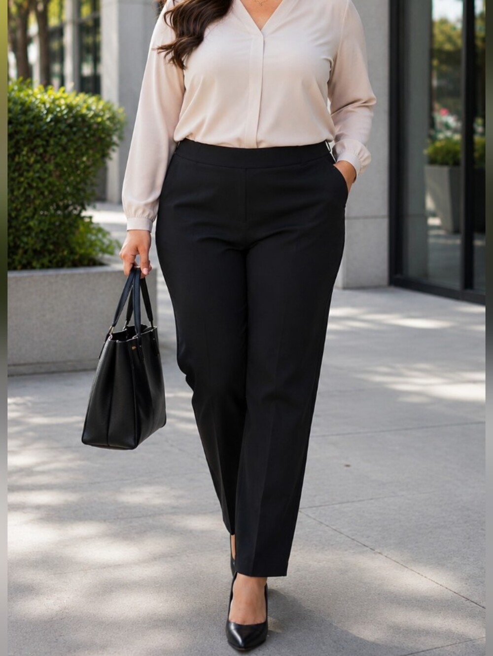 Lole Black Straight Leg Trousers Plus Size Career Office Stretch Pull-On Work